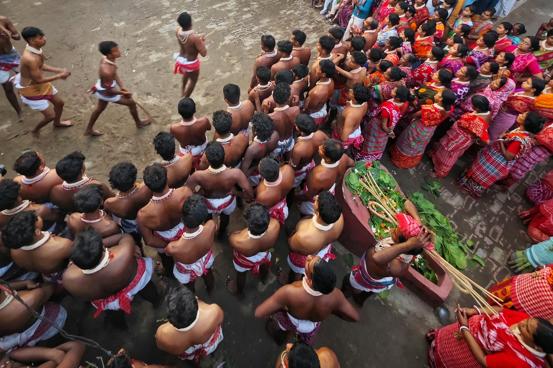 Tamil communities gathered in traditional dress at a festival procession